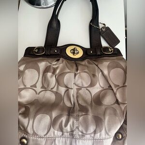 Coach Tan and Brown Signature Shoulder Bag